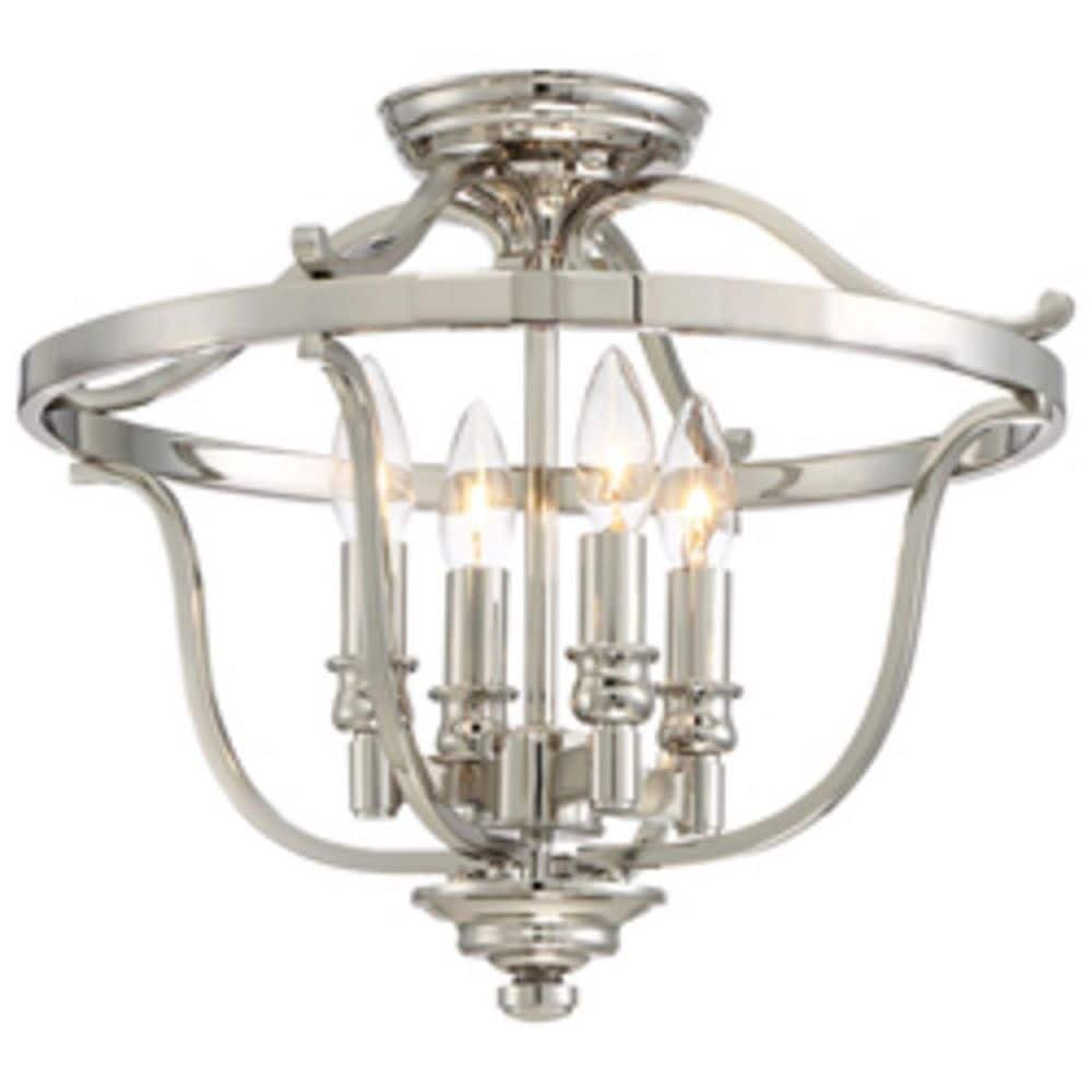 Elegant Polished Nickel 4-Light Semi-Flush Bowl Ceiling Fixture