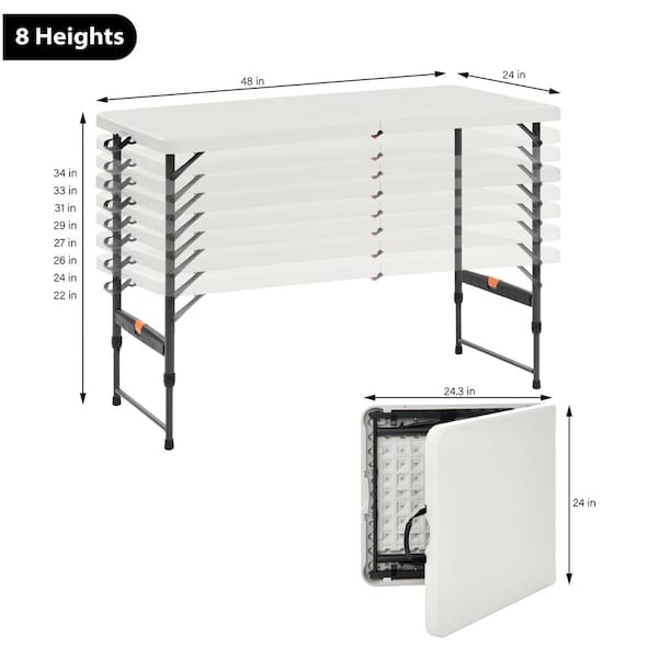 HDX 4 ft. Almond Resin Top Single Hand Adjustable Height Indoor
