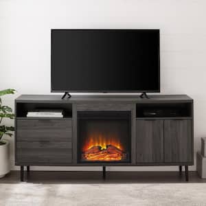 60 in. Slate Gray Composite TV Stand with 2 Drawer Fits TVs Up to 66 in. with Electric Fireplace