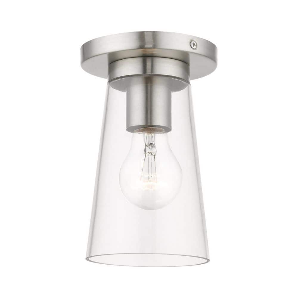 Brushed Nickel Clear Glass 1-Light Flush Mount