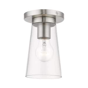 Cityview 4.75 in. 1-Light Brushed Nickel Small Flush Mount with Clear Glass
