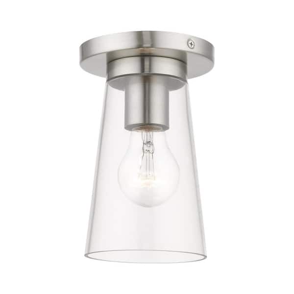 Livex Lighting Cityview 4.75 in. 1-Light Brushed Nickel Small Flush Mount with Clear Glass