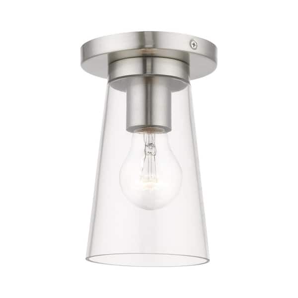 Cityview 4.75 in. 1-Light Brushed Nickel Small Flush Mount with Clear Glass