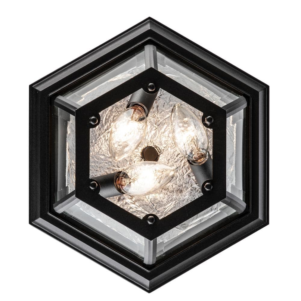 Angelus 11" Black Glass Indoor/Outdoor Flushmount Lantern
