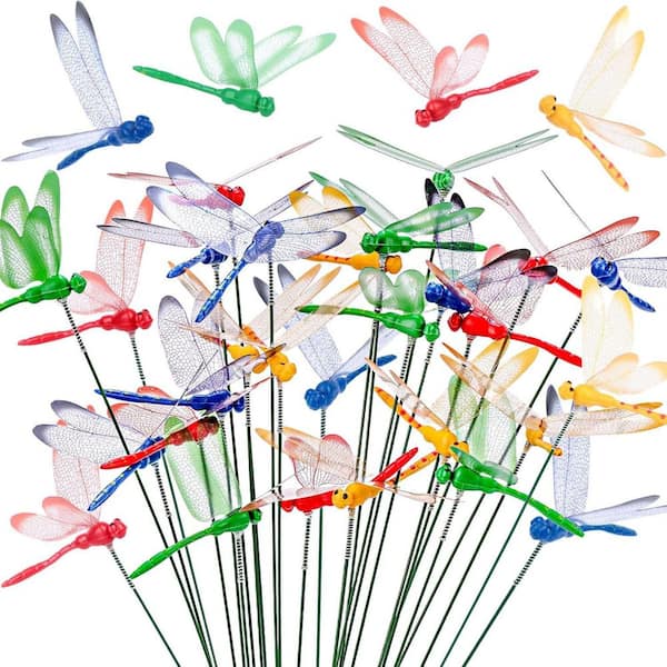 24-Piece Dragonfly Garden Stakes, Plastic Garden Decorations Indoor Outdoor Yard