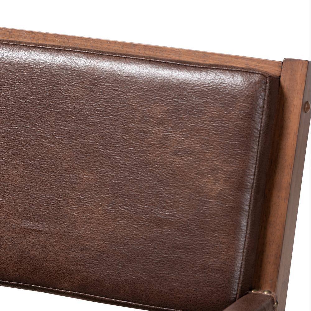 Rovelyn Rustic Brown Faux Leather & Walnut Wood Accent Chair