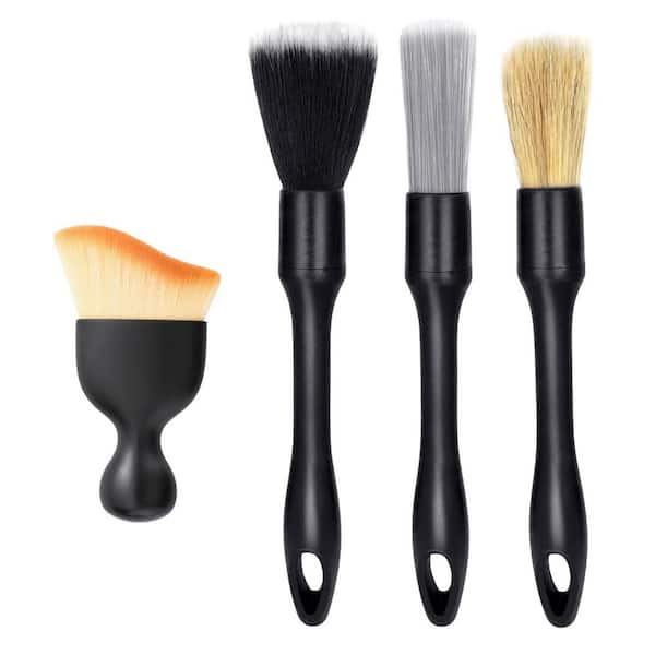 4-Piece Car Detailing Brush Set for Interior and Exterior Cleaning, Soft and Hard Bristles for Vents, Wheels, Leather