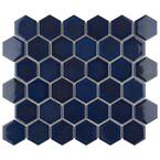 Tribeca Hex 2 in. Glossy Cobalt 12 5/8 in. x 11-1/8 in. Porcelain Mosaic Tile (9.96 sq. ft. /Case)