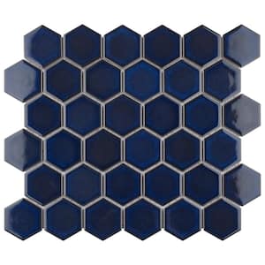 Tribeca Hex 2 in. Glossy Cobalt 12 5/8 in. x 11-1/8 in. Porcelain Mosaic Tile (9.96 sq. ft. /Case)