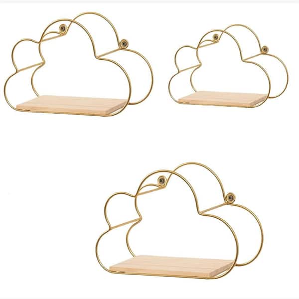 9 in. W x 4 in. D Gold and Brown Floating Shelves Decorative Wall Shelf