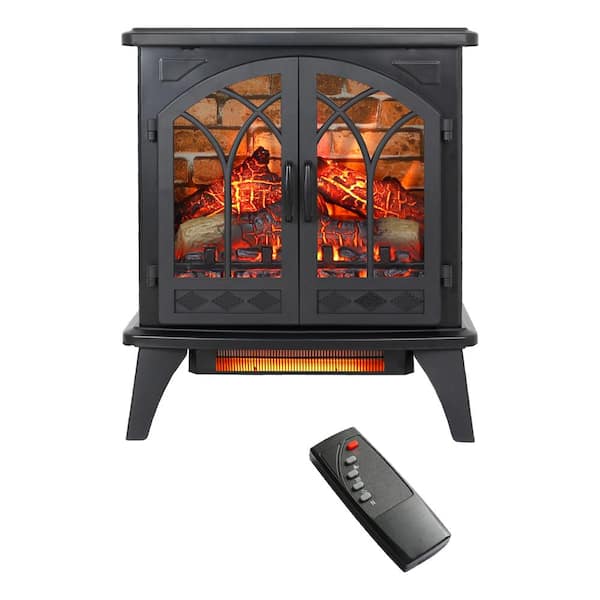 24 in. 1,500-Watt Metal 3D Flame Electric Infrared Quartz Fireplace with Remote Control, Antique Black