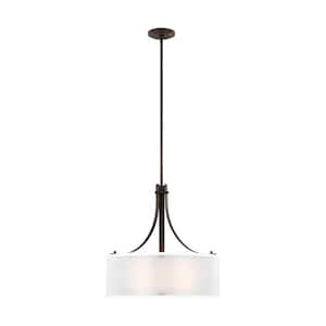 Elmwood Park 19 in. 3-Light Bronze Modern Transitional Drum Pendant with Off White Organza Silk Shade and LED Bulbs