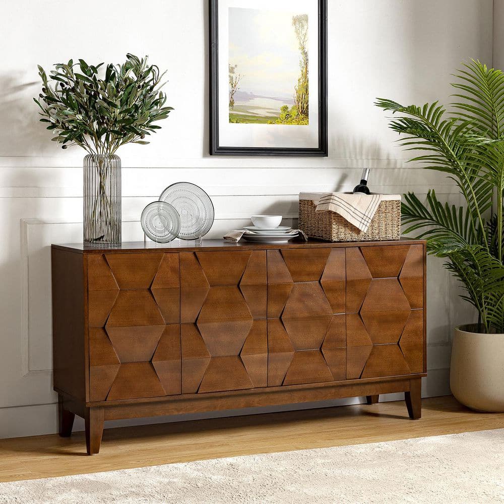 JAYDEN CREATION Kamis Modern Walnut 60 in. Hexagonal