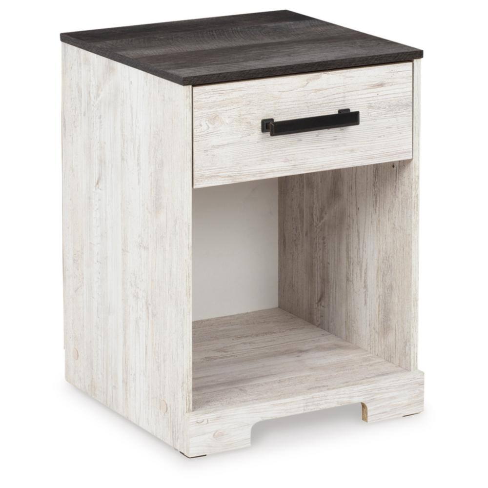 Gray and White 1-Drawer Nightstand with Open Cubby