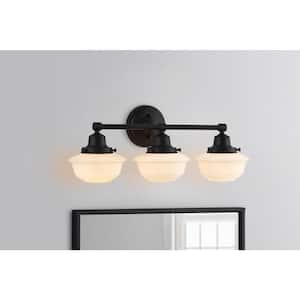 Belvedere Park 23.25 in. 3-Light Espresso Bronze Farmhouse Bathroom Vanity Light with Frosted Glass Shades