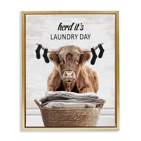 Laundry Cattle with Hanging Socks by Lettered and Lined Gold Floater Frame Typography Graphic Art Print 31 in. x 25 in.