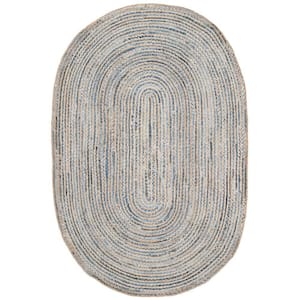 Cape Cod Natural/Blue 9 ft. x 12 ft. Oval Solid Area Rug