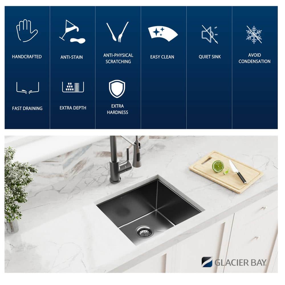 Gunmetal Black Stainless Steel Single Bowl Undermount Bar Sink