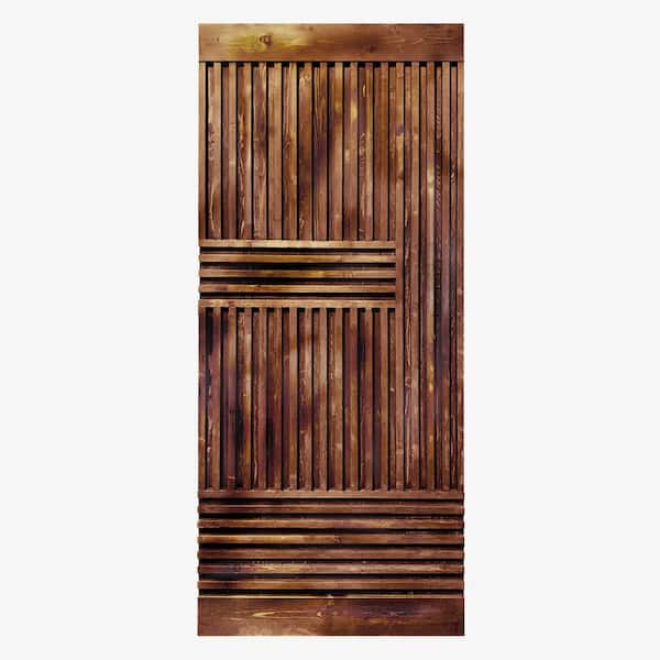 CALHOME Japanese 36 in. x 84 in. Pre Assemble Walnut Stained Thermally Modified Wood Interior Sliding Barn Door Slab