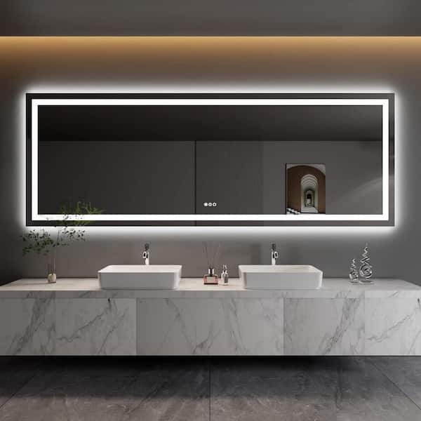 KIOTEE 110 in. W x 40 in. H Rectangular Frameless Front Back Lighted Anti-Fog Wall Bathroom Vanity Mirror, Tempered Glass, ETL