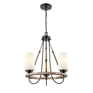 Paladin 3-Light Matte Black Chandelier with White Glass Shade