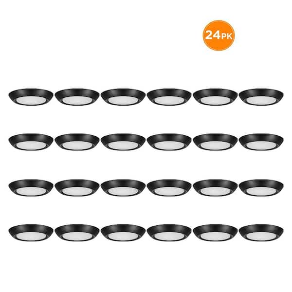 24-Pack 4 in. LED Surface Mount Downlight Flush Mount Disk Light Fixture, 900 Lumens, Selectable CCT 2700K-5000K, Black