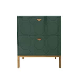 Honeycomb Wooden 2-Drawer Side Table in Green