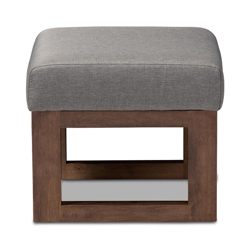 Gray Fabric Upholstered Walnut Wood Ottoman Stool