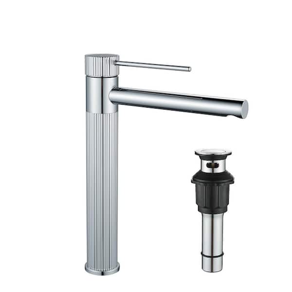 FURUISI Single Hole Single Handle High-Arc Bathroom Faucet with Pop Up Drain in Polished Chrome