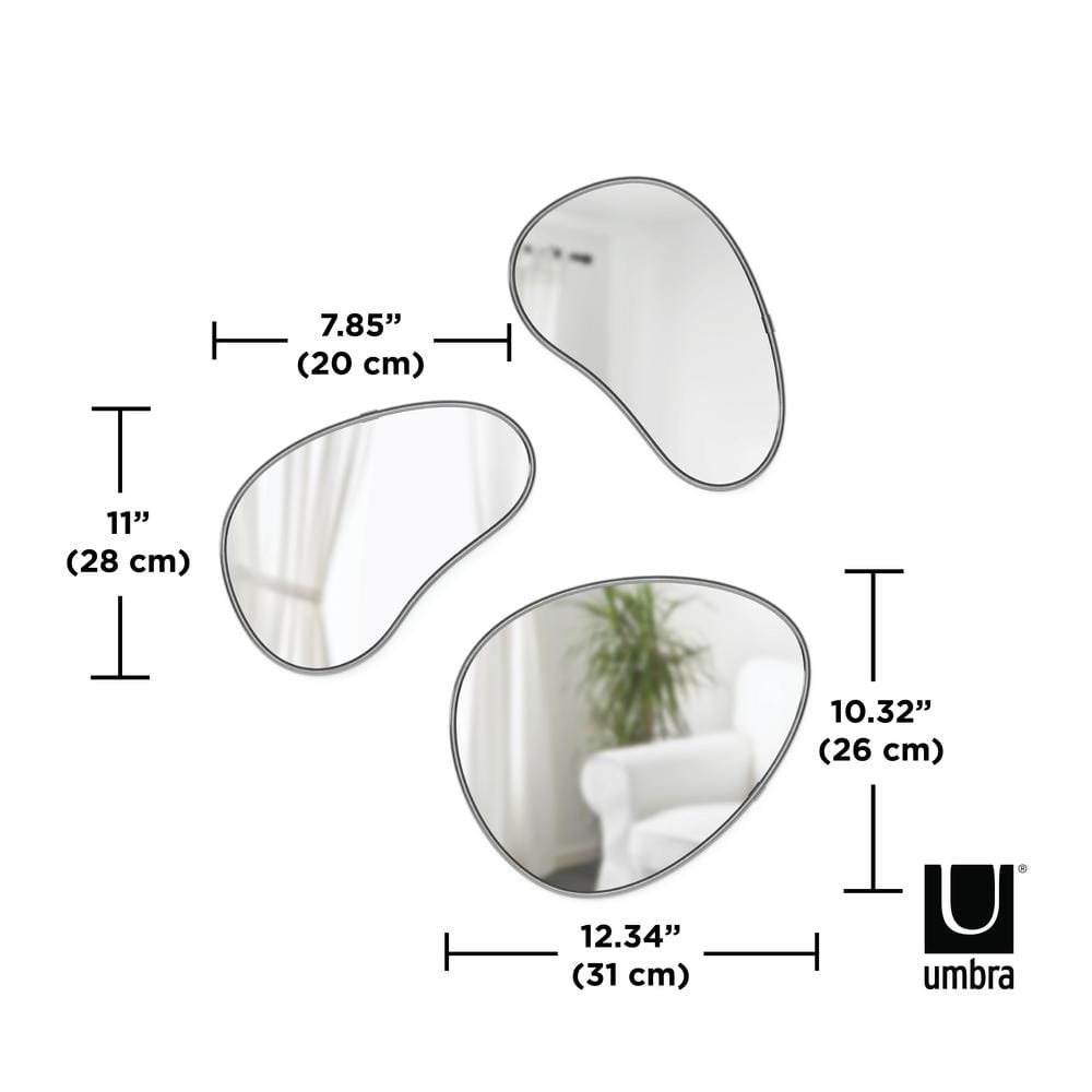Set of 3 Organic-Shaped Metallic Frame Mirrors