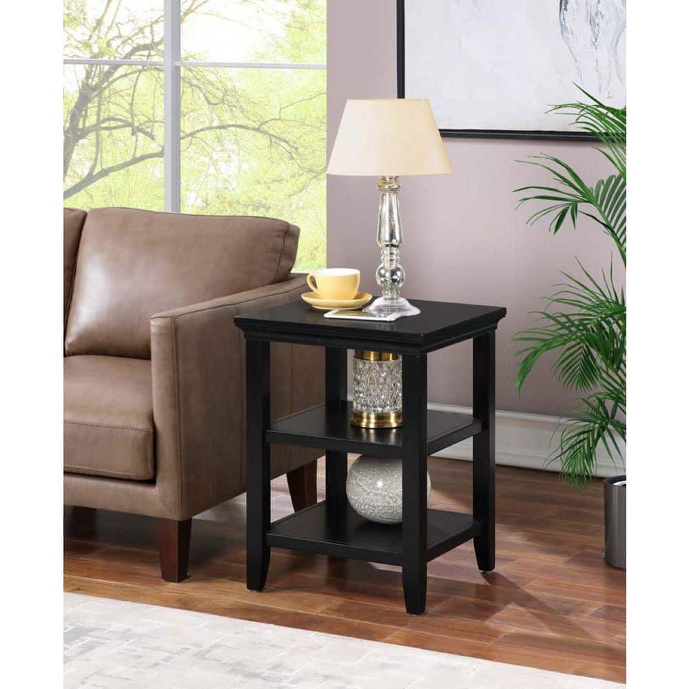 Tribeca Solid Wood Black Square End Table with Shelves