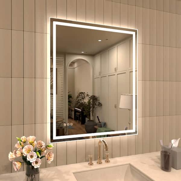 TMVP 30 in. W x 36 in. H Rectangular Frameless LED Anti-Fog Wall Bathroom Vanity Mirror in Polished Crystal