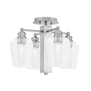 Albany 16.5 in. 4-Light Brushed Nickel Semi-Flush with Clear Bubble Glass Shades