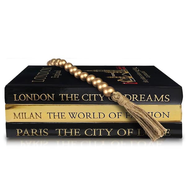 Unbranded Decorative Books Set of 3 with Golden Garland Bead, Faux Books for Bookshelf