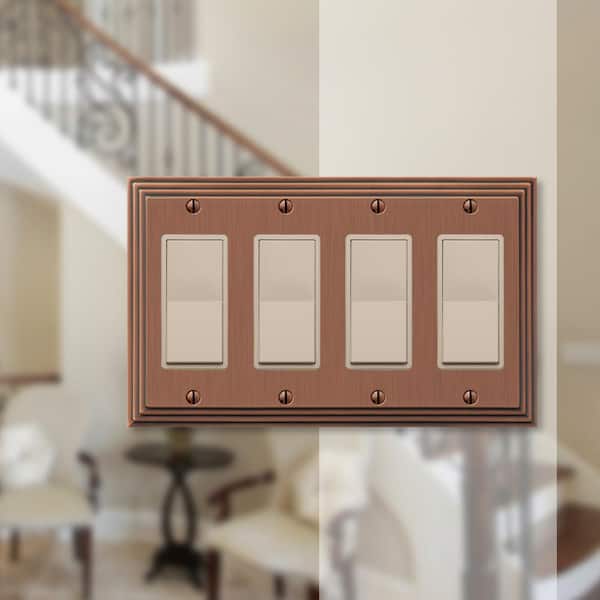 Tiered 4 Gang Rocker Metal Wall Plate - Antique Copper