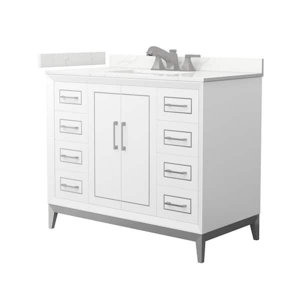 Wyndham Collection Marlena 42 in. W x 22 in. D x 35.25 in. H Single Bath Vanity in White with Giotto Quartz Top