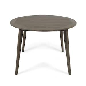 Grey Acacia Wood Outdoor Side Table Modern Sturdy Clean Lines Water Resistant Round Top for Backyard and Garden Decor