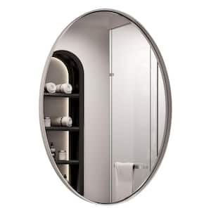 22 in. W x 30 in. H Medium Oval Stainless Steel Mirror Bathroom Mirror Vanity Mirror Decorative Mirror in Brushed Silver