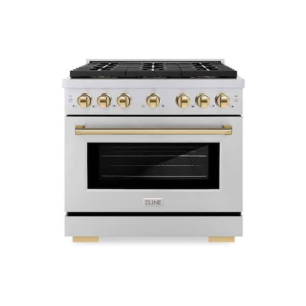 Autograph 36 in. 5.2 cu. ft. Paramount Gas Range with 6-Burners and Convection Gas Oven in Stainless Steel and Gold