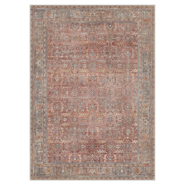 Bakhita Machine Washable Red/Blue 5 ft. x 7 ft. Floral Indoor Area Rug