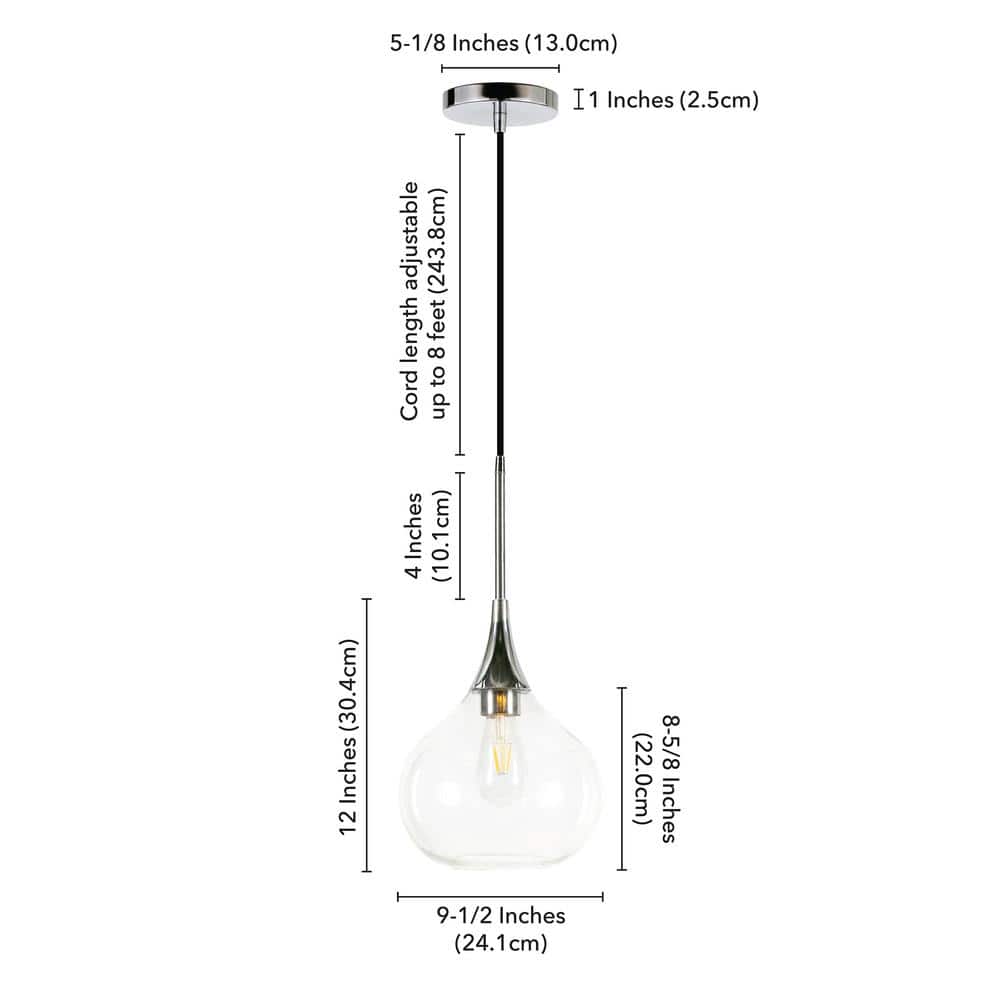 Ida 9.5" Polished Nickel and Clear Glass Pendant Light