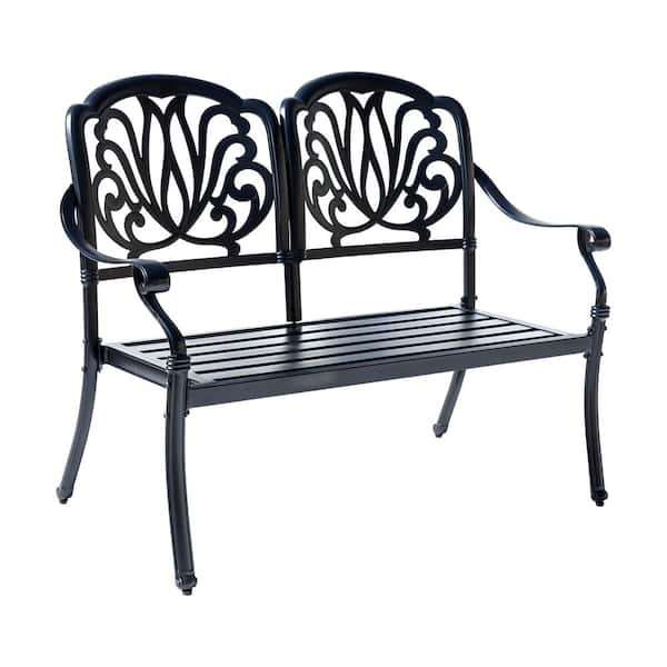 Midnight Oasis- Black Cast Aluminium Garden Bench with Easy Assembly