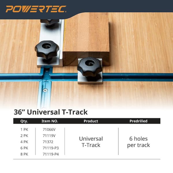 POWERTEC 1/4-20 in. Threaded bolts and Washers, T Track Knob Kit w