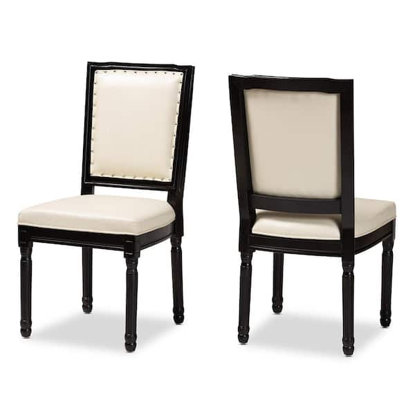 Set of 2 Louane Faux Leather Upholstered and Wood Dining Chairs Beige/Black  - Baxton Studio