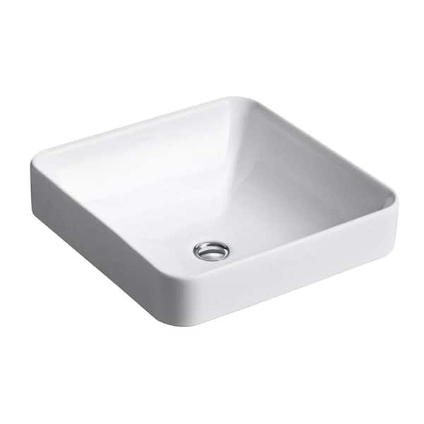 KOHLER Vox 16 in. Square Vitreous China Vessel Sink in White with Overflow Drain