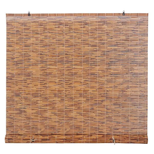 Backyard X-Scapes Cord Free Chocolate Light-Filtering Natural Bamboo Reed Roman Shades Manual Roll-Up Window Blinds 48 in. W x 72 in. L