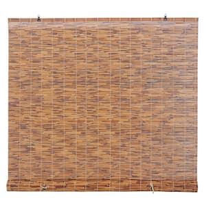 Cord Free Chocolate Light-Filtering Natural Bamboo Reed Roman Shades Manual Roll-Up Window Blinds 72 in. W x 72 in. L