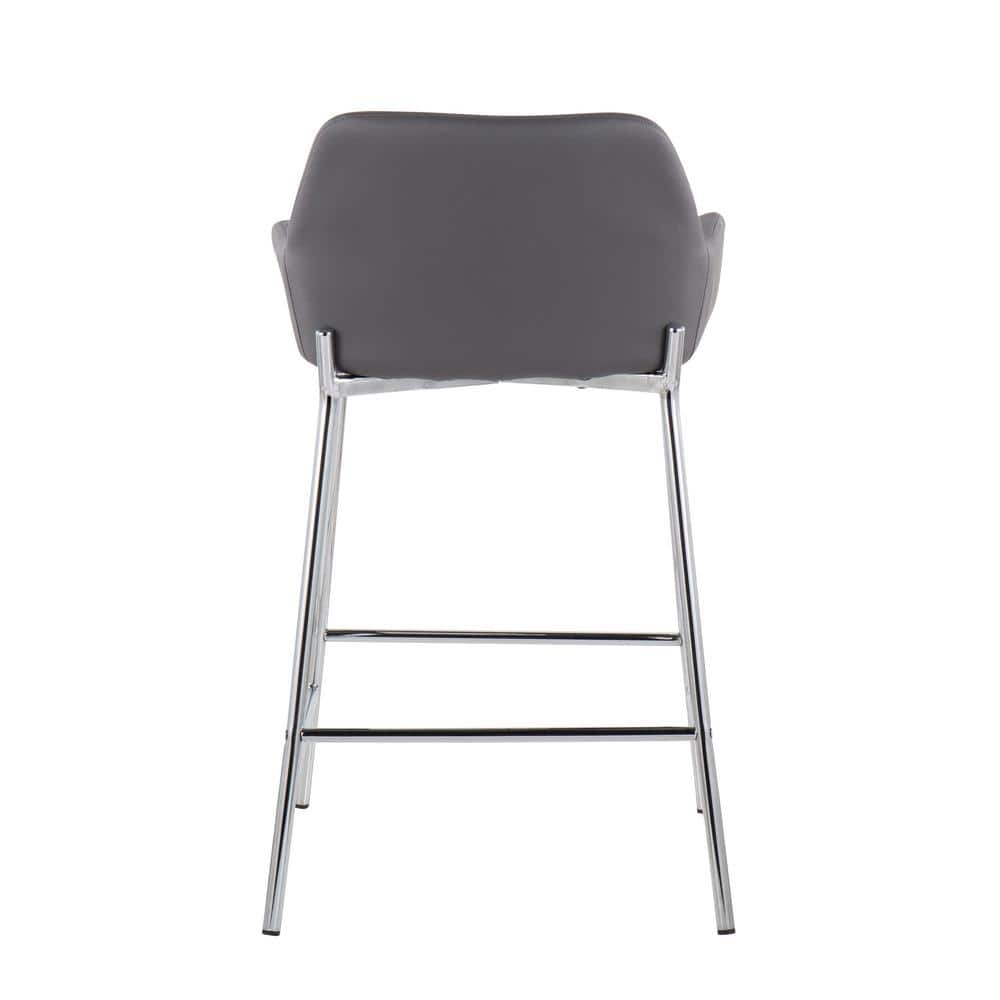 Daniella Chrome Metal and Grey Faux Leather Counter Stool