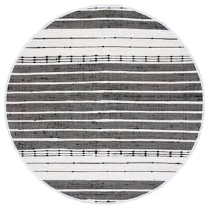 Striped Kilim Black Ivory 6 ft. x 6 ft. Abstract Striped Round Area Rug
