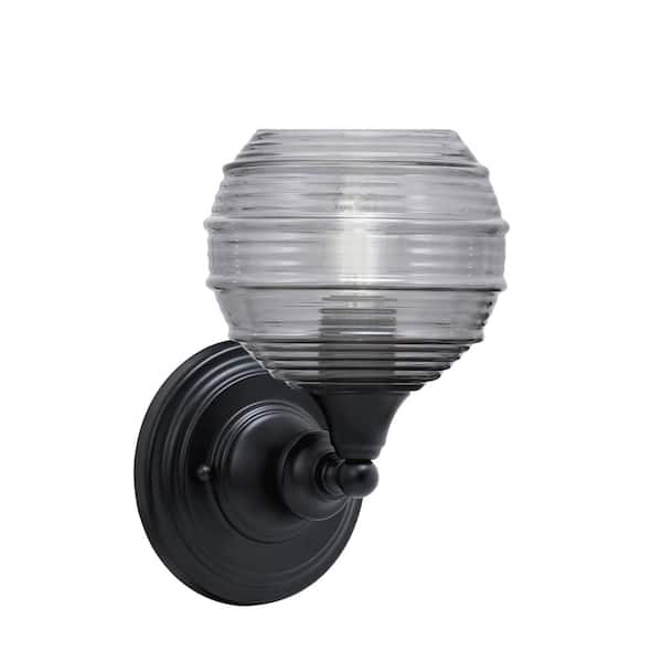 Unbranded Fulton 1-Light Matte Black Wall Sconce 6 in. Smoke Ribbed Glass